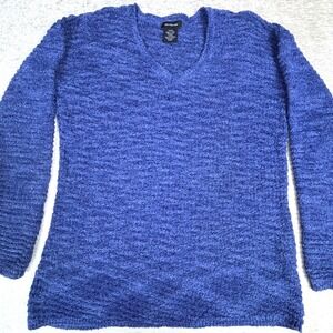 Calvin Klein Blue Knit V Neck Long Sleeve Pullover Sweater Blue Womens Sz S